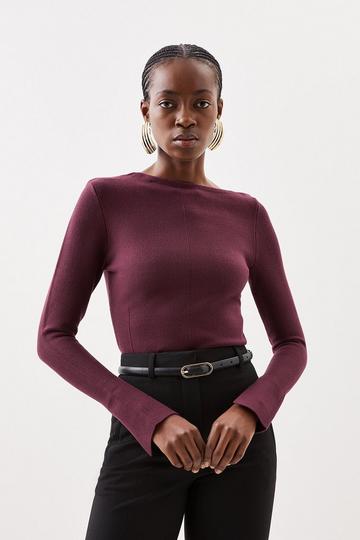 Compact Knit Wool Look Drop Shoulder Top burgundy