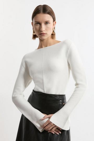 Cream White Compact Knit Wool Look Drop Shoulder Top