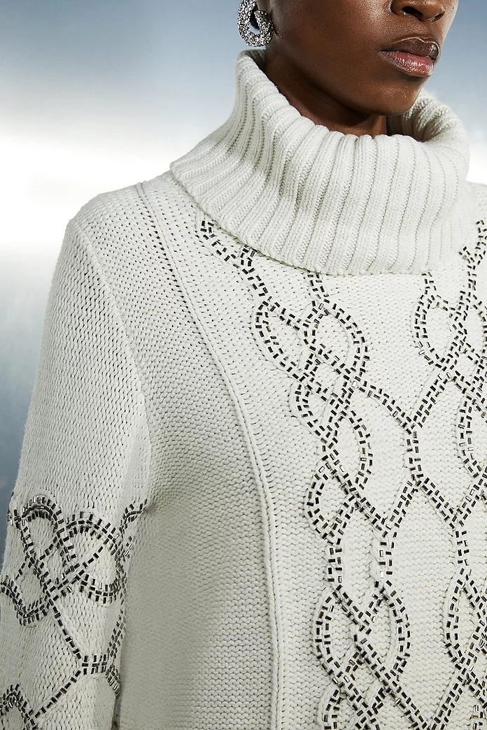 Embellished Cable Knit Sweater | Karen Millen Embellished Cable Knit Sweater | Karen Millen