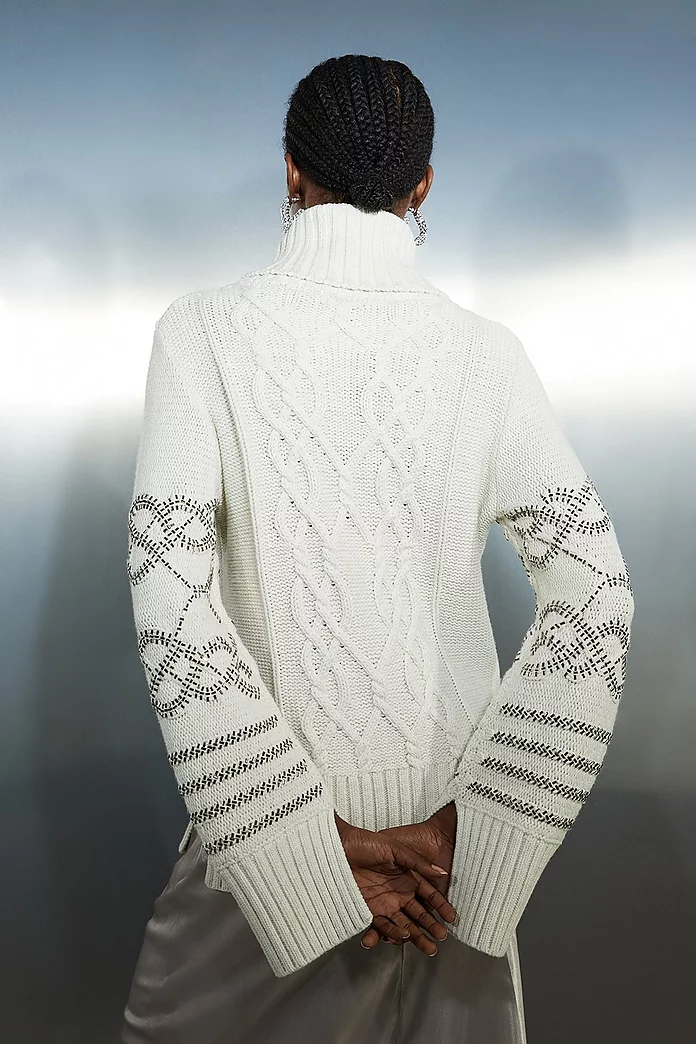 Embellished Cable Knit Sweater | Karen Millen Embellished Cable Knit Sweater | Karen Millen