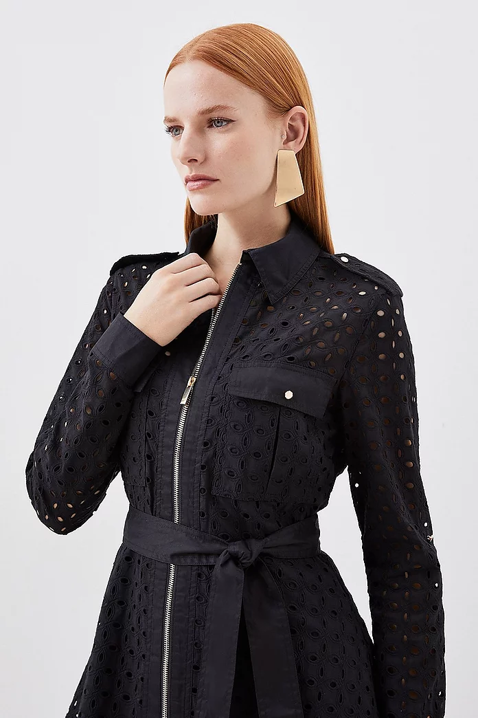 Eyelet Cotton Mix Zip Woven Mini Dress | Karen Millen Eyelet Cotton Mix Zip Woven Mini Dress | Karen Millen