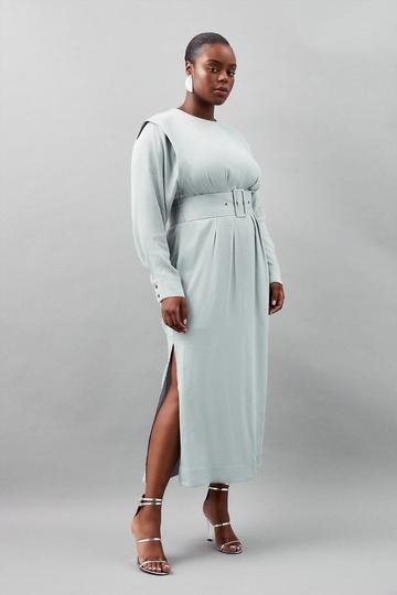 Grey Plus Size Viscose Satin Power Shoulder Maxi Dress
