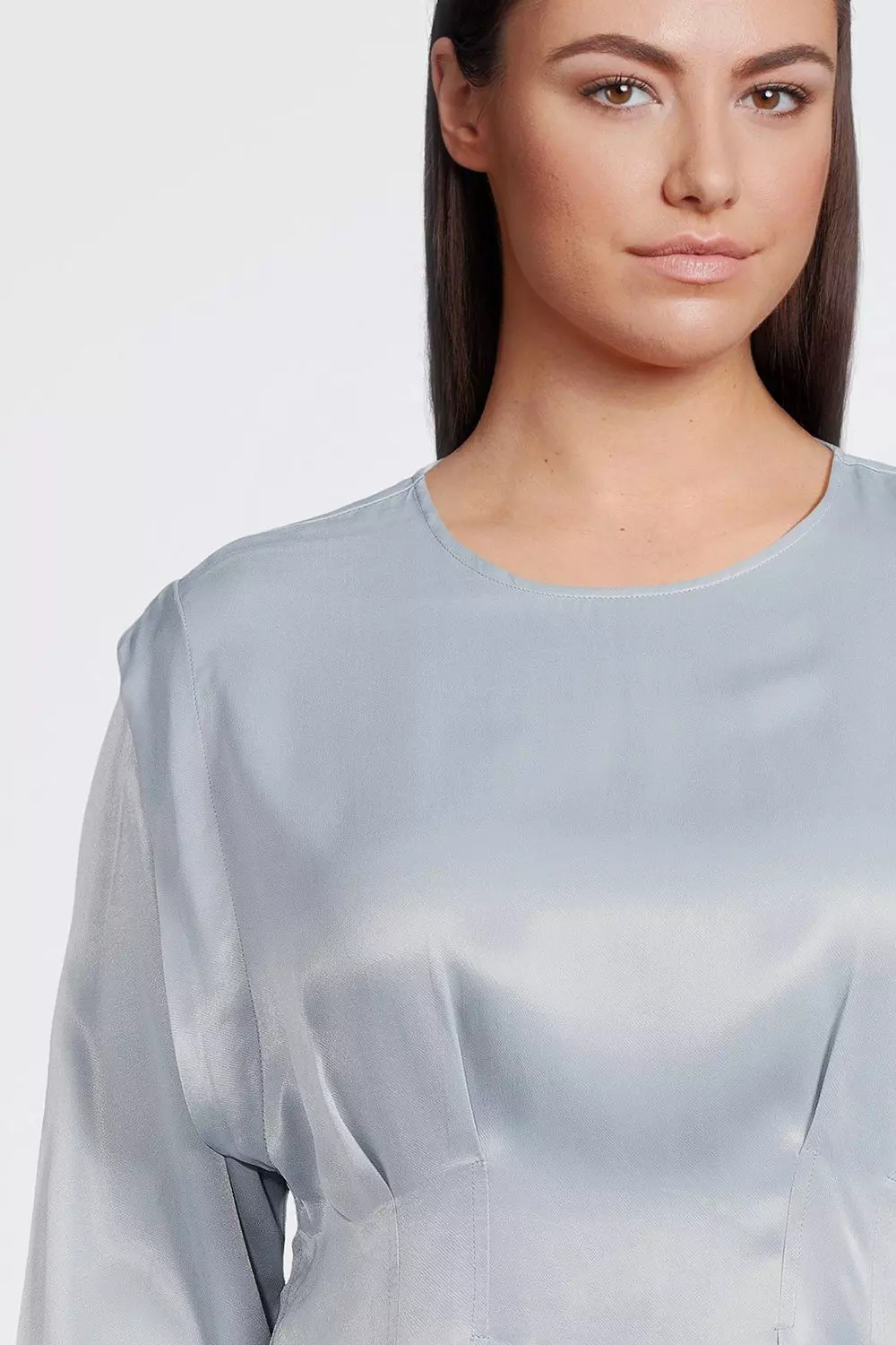 Plus Size Viscose Satin Power Shoulder Woven Top | Karen Millen