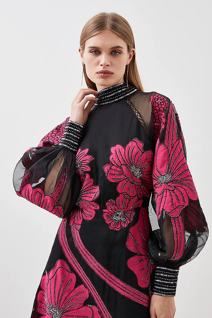Tall Applique Organdie Floral Graphic Woven Maxi Dress Tall Applique Organdie Floral Graphic Woven Maxi Dress