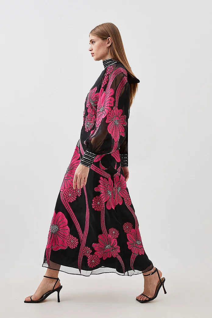Tall Applique Organdie Floral Graphic Woven Maxi Dress Tall Applique Organdie Floral Graphic Woven Maxi Dress