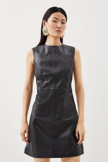 Leather Sleeveless Mini Dress black