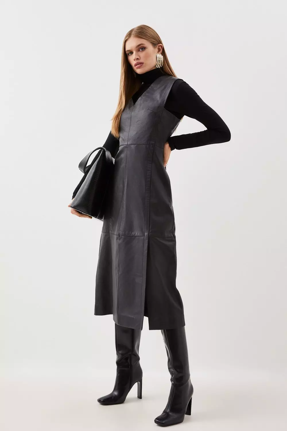 Black Leather Sleeveless Midi Dress  alternative image