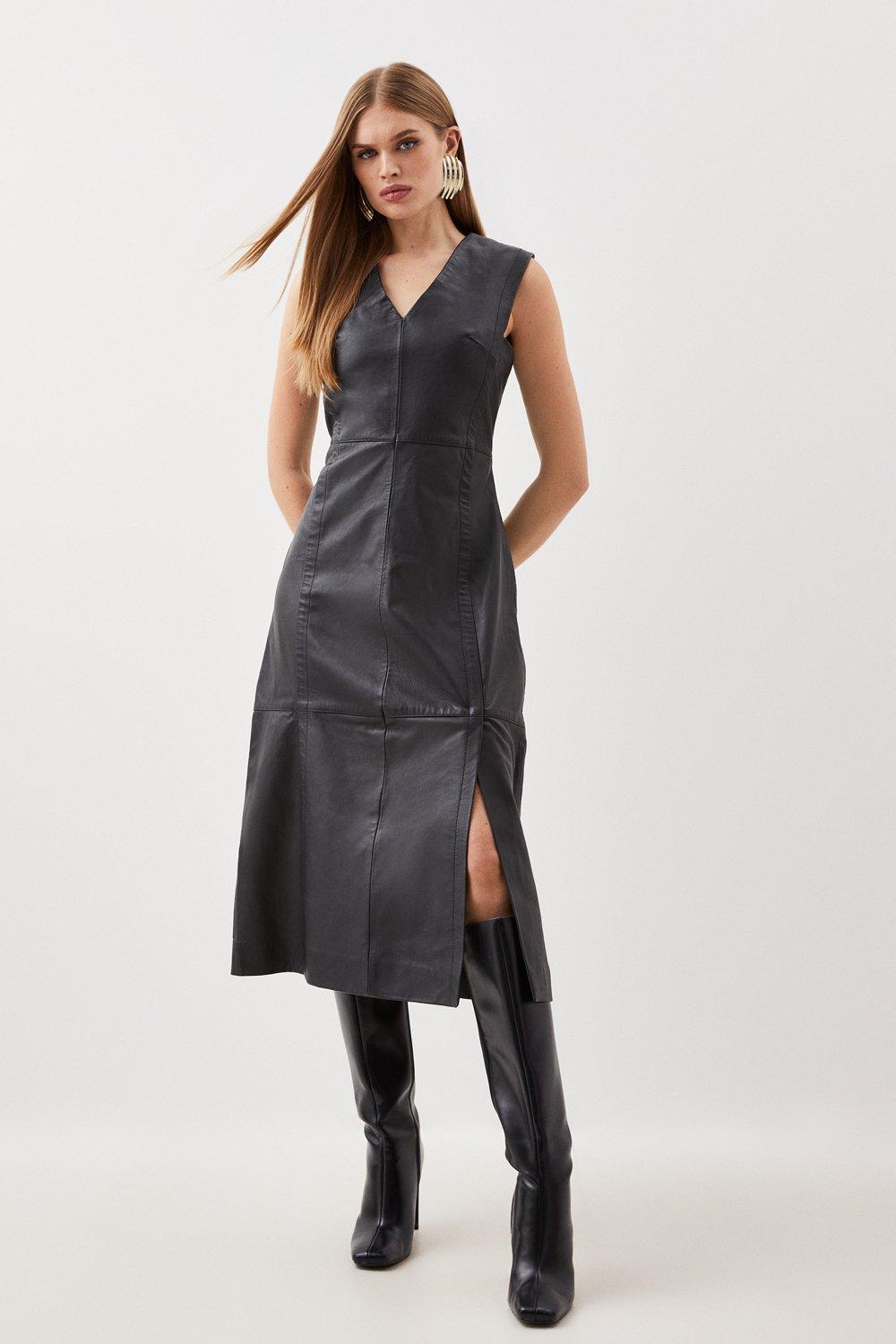 leather midi dress