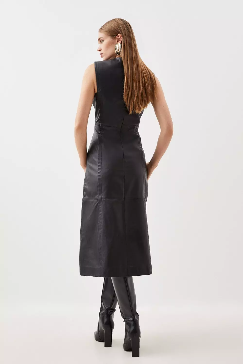 Black Leather Sleeveless Midi Dress  alternative image