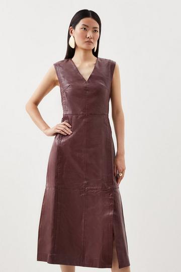 Leather Sleeveless Midi Dress merlot