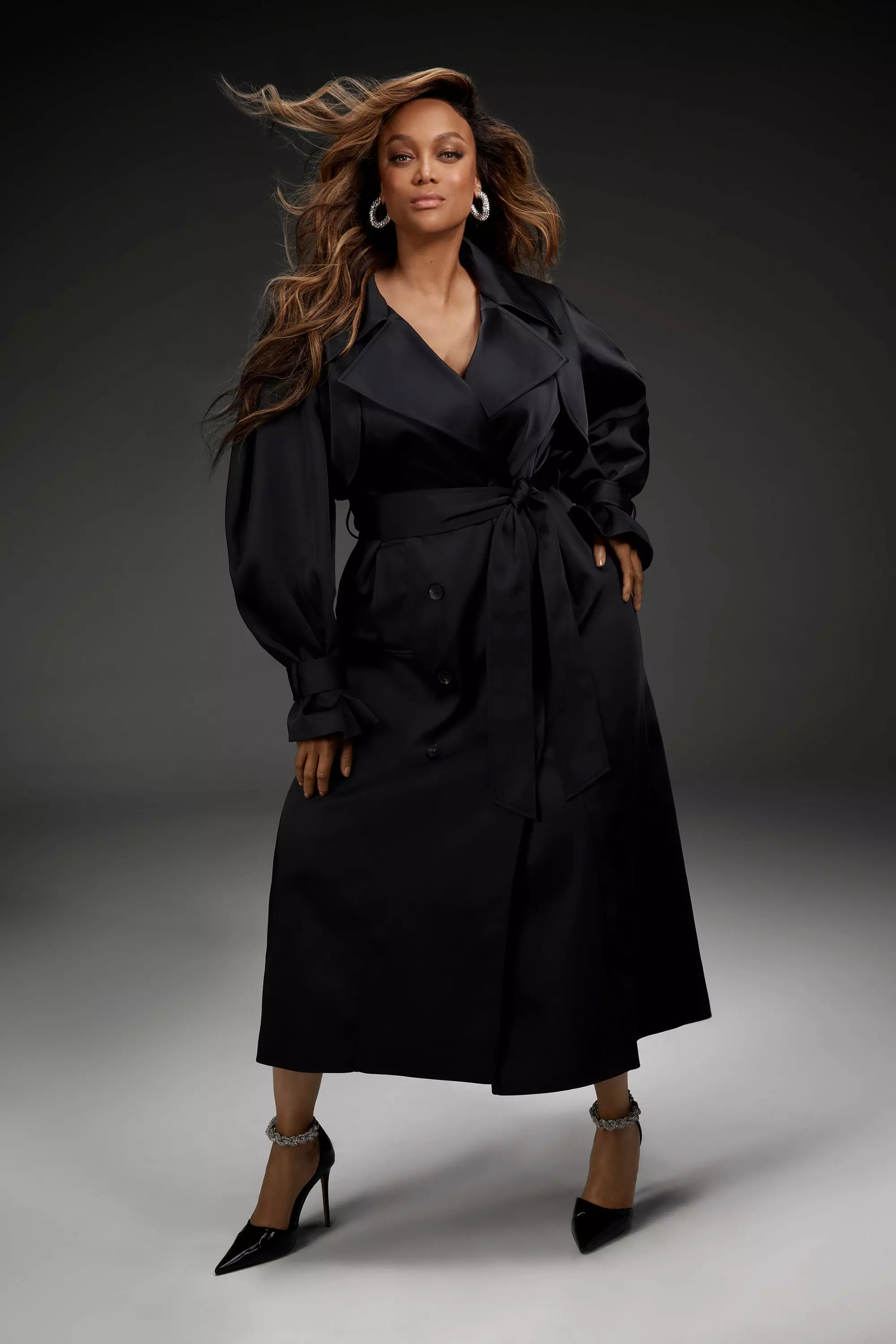 Plus size long black trench coat hotsell