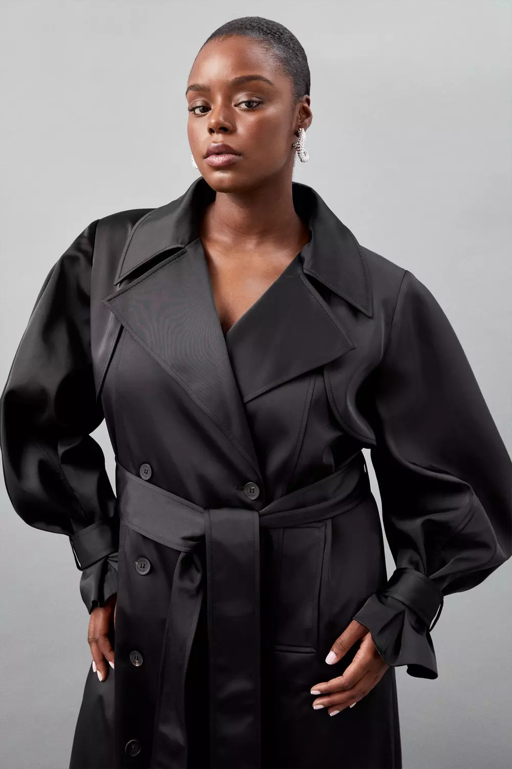 Plus size black trench coat on sale