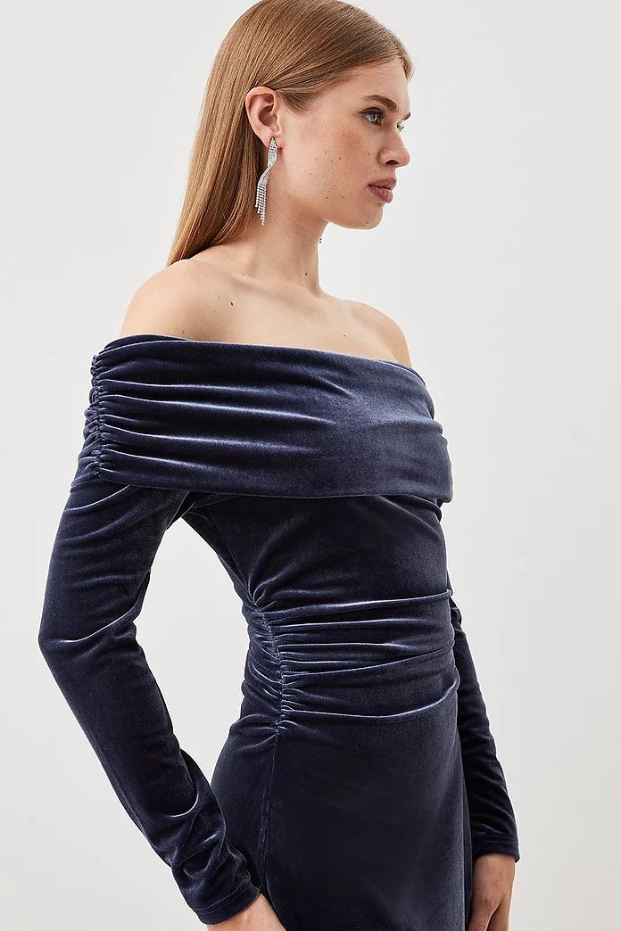 Velvet Jersey Off Shoulder Maxi Dress | Karen Millen Velvet Jersey Off Shoulder Maxi Dress | Karen Millen