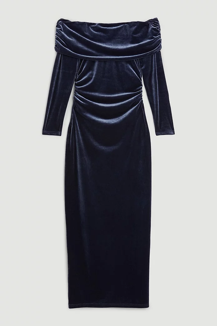 Velvet Jersey Off Shoulder Maxi Dress | Karen Millen Velvet Jersey Off Shoulder Maxi Dress | Karen Millen
