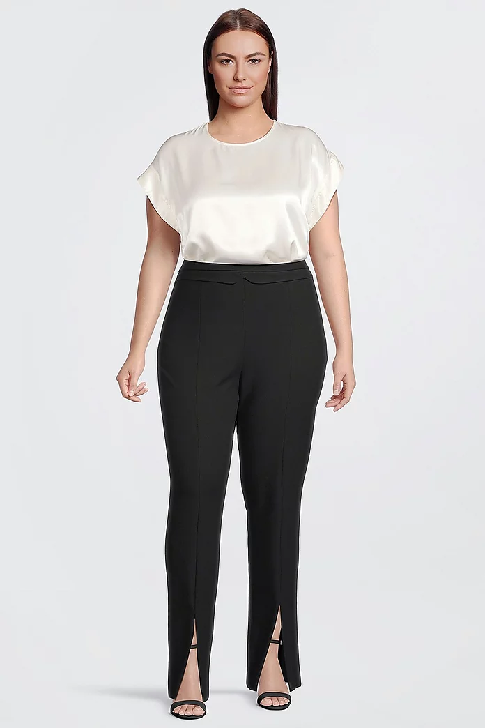 Plus Size Tailored Compact Stretch Split Hem Straight Pants Plus Size Tailored Compact Stretch Split Hem Straight Pants