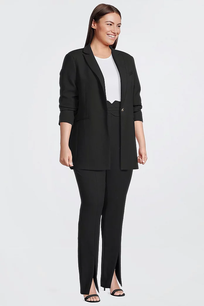 Plus Size Tailored Compact Stretch Split Hem Straight Pants Plus Size Tailored Compact Stretch Split Hem Straight Pants