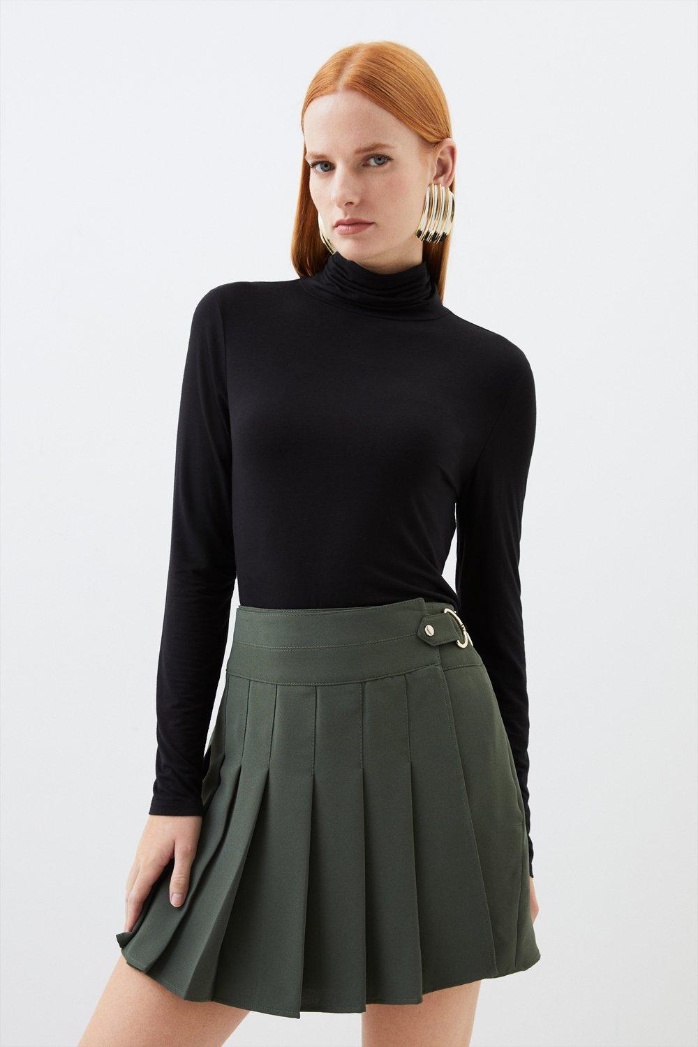 Tailored Crepe Tab Detail Pleated Mini Skirt Karen Millen