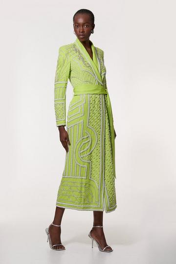 Crystal Embellished Woven Maxi Blazer Dress lime