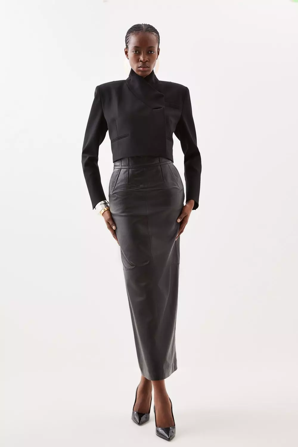 Tailored Compact Stretch Cropped Blazer | Karen Millen