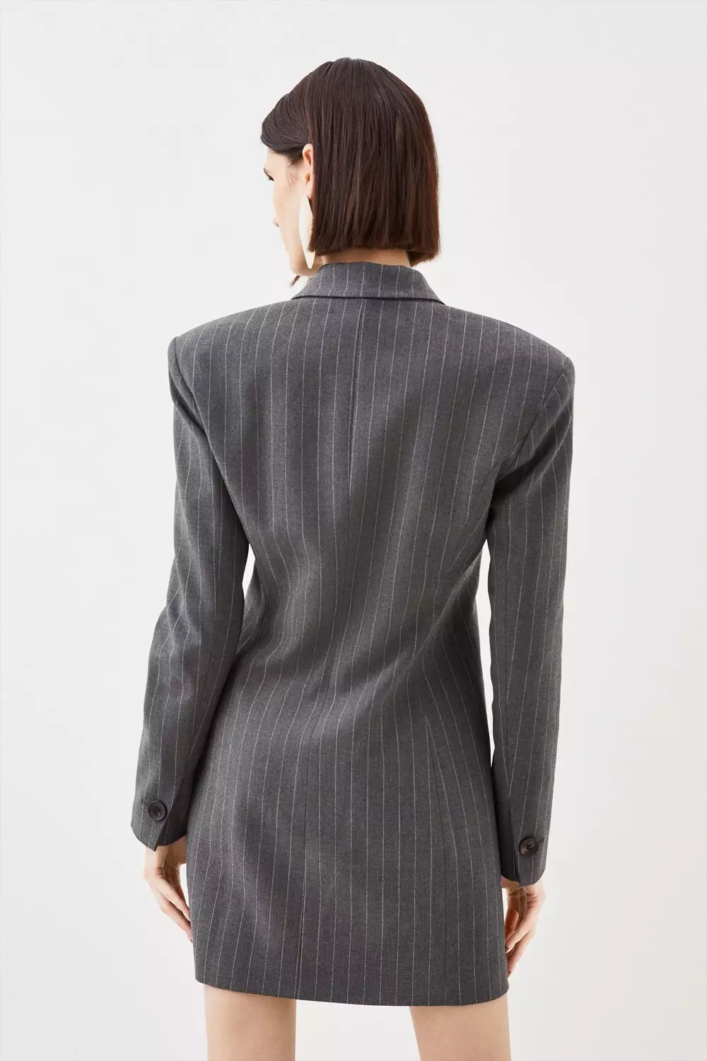 Grey Tailored Compact Stretch Pinstripe Single Breasted Blazer Dress  alternative image