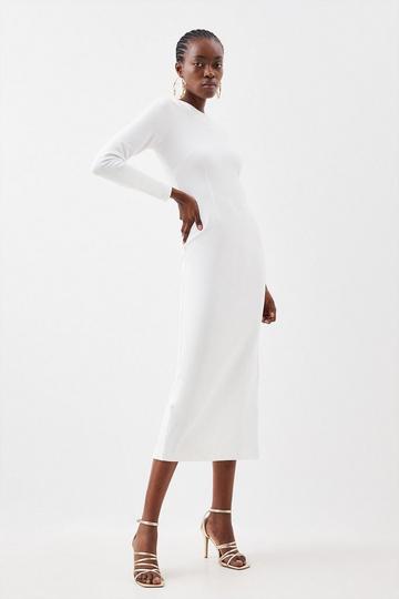 Cream White Ponte Jersey Midi Dress