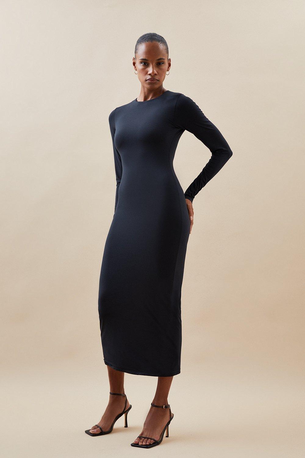 Contour Jersey Long Sleeve Crew Neck Midi Dress | Karen Millen