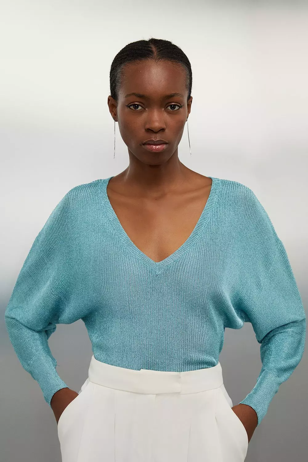 ★Karen Millen★メタリックペプラムディテールウーブントップ Crystal Applique Woven Peplum Top | Karen Millen