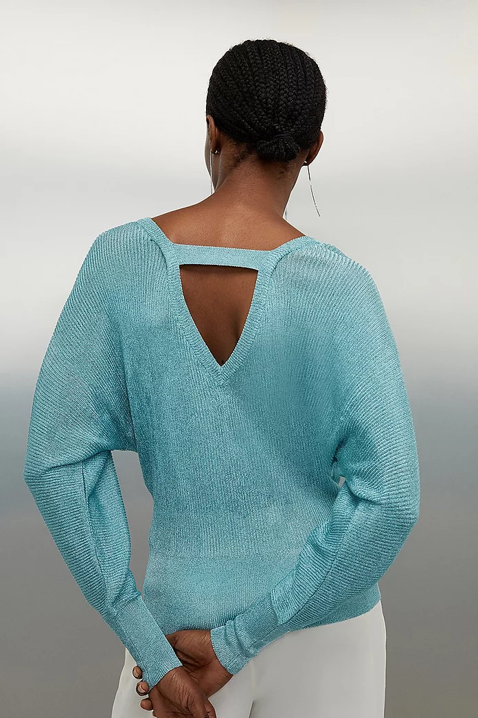Viscose Blend Metallic Sparkle Knit V Neck Top | Karen Millen Viscose Blend Metallic Sparkle Knit V Neck Top | Karen Millen
