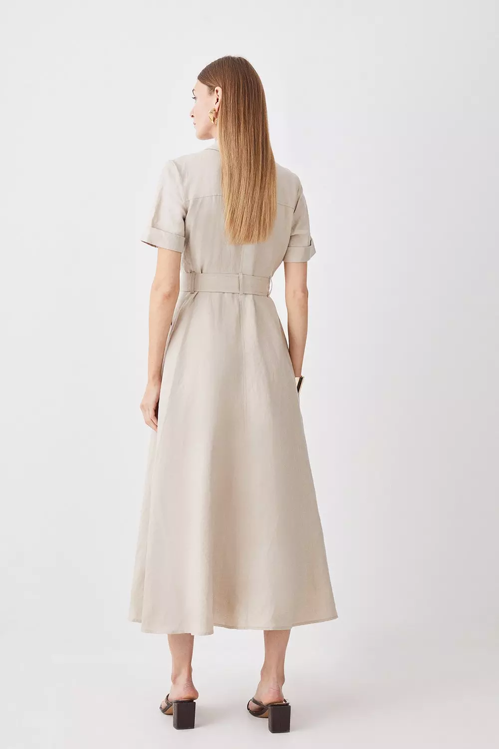 Petite Tailored Linen Belted Midi Dress | Karen Millen