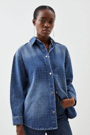 Embellished Denim Shirt mid blue