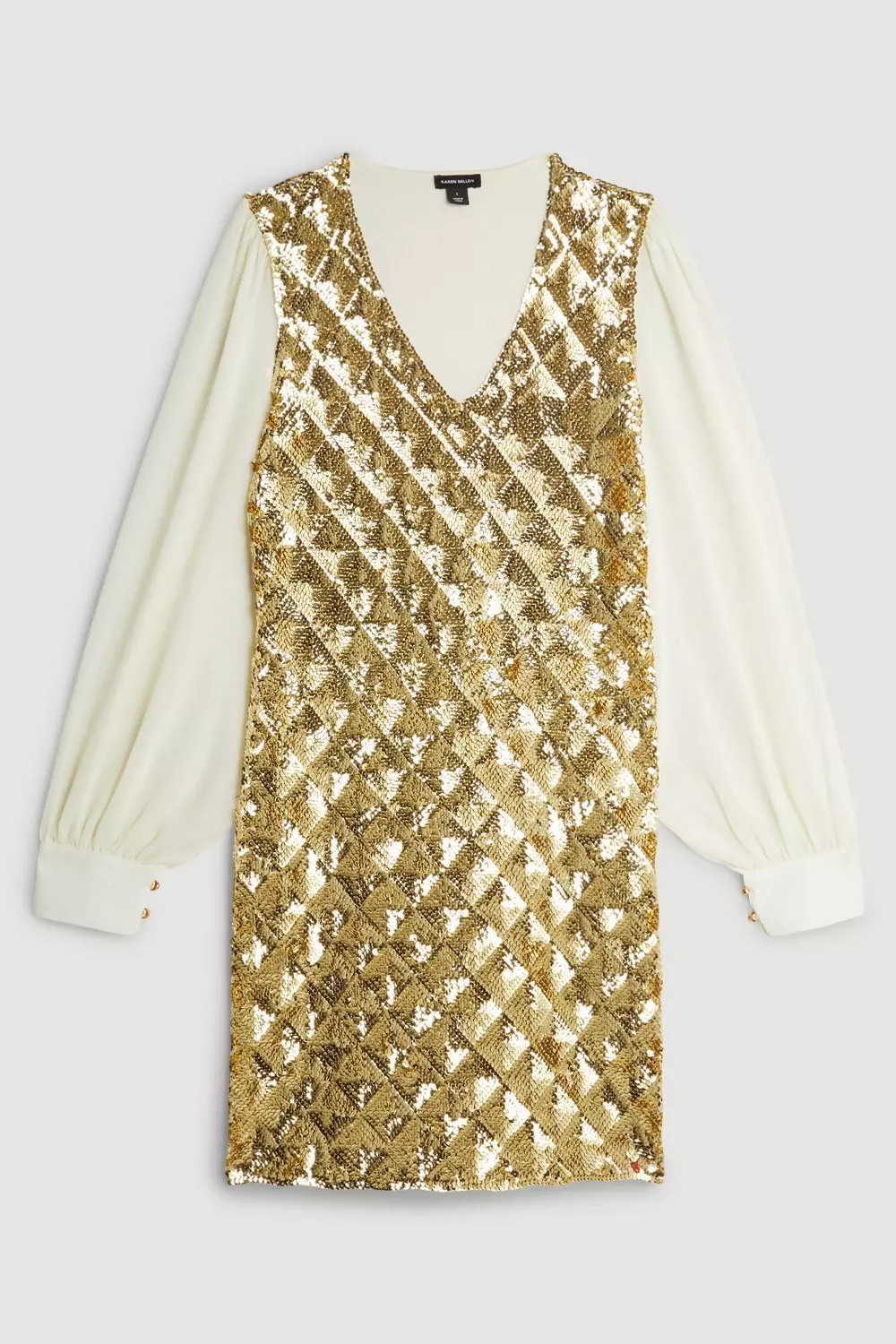 Viscose Blend Embellished Sheer Sleeve Knit Dress | Karen Millen