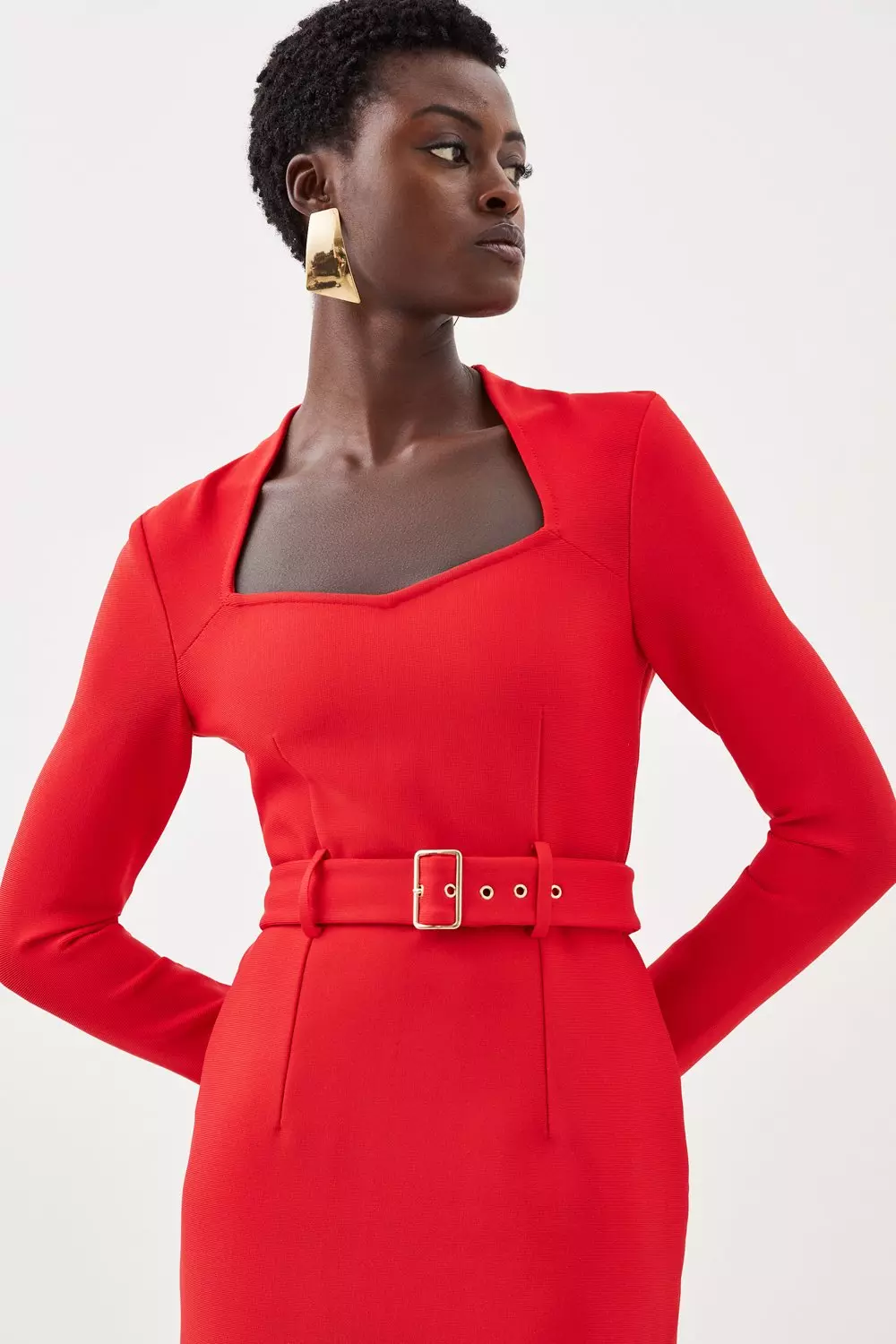 Bandage Figure Form Knit Belted Midi Dress | Karen Millen