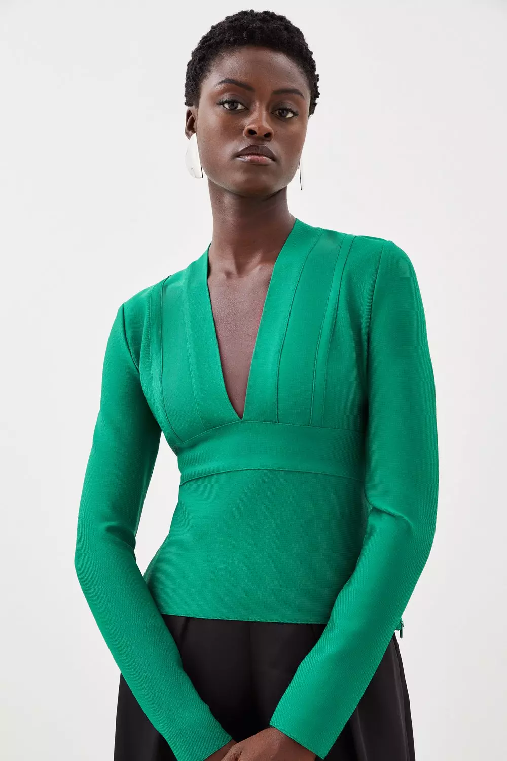 Back Bandage Bell Sleeve V- neck Sweaters