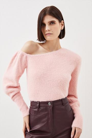 Eyelash Knit Drop Shoulder Sweater pink