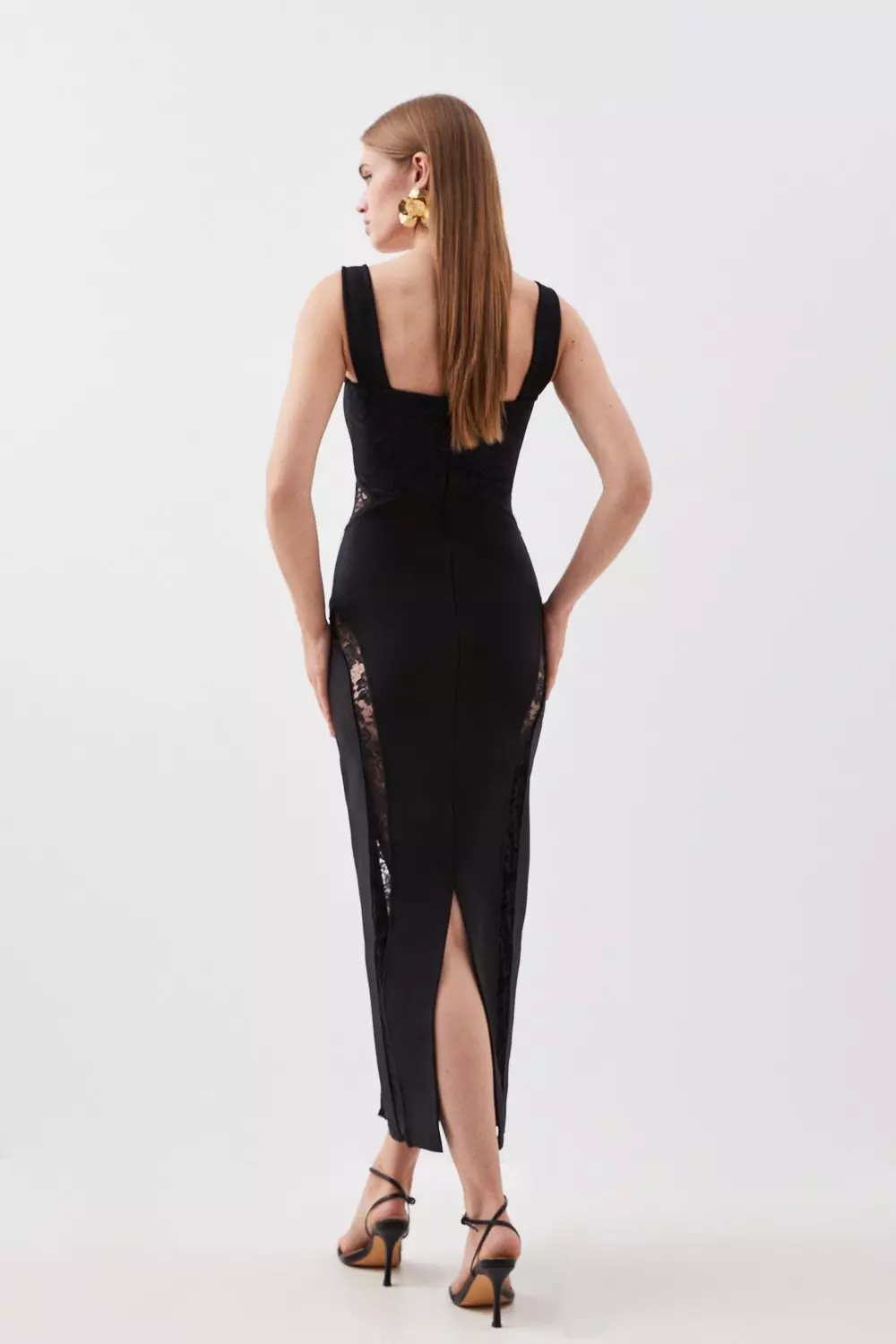 Bandage Figure Form Knit Lace Corset Detail Midaxi Dress | Karen Millen