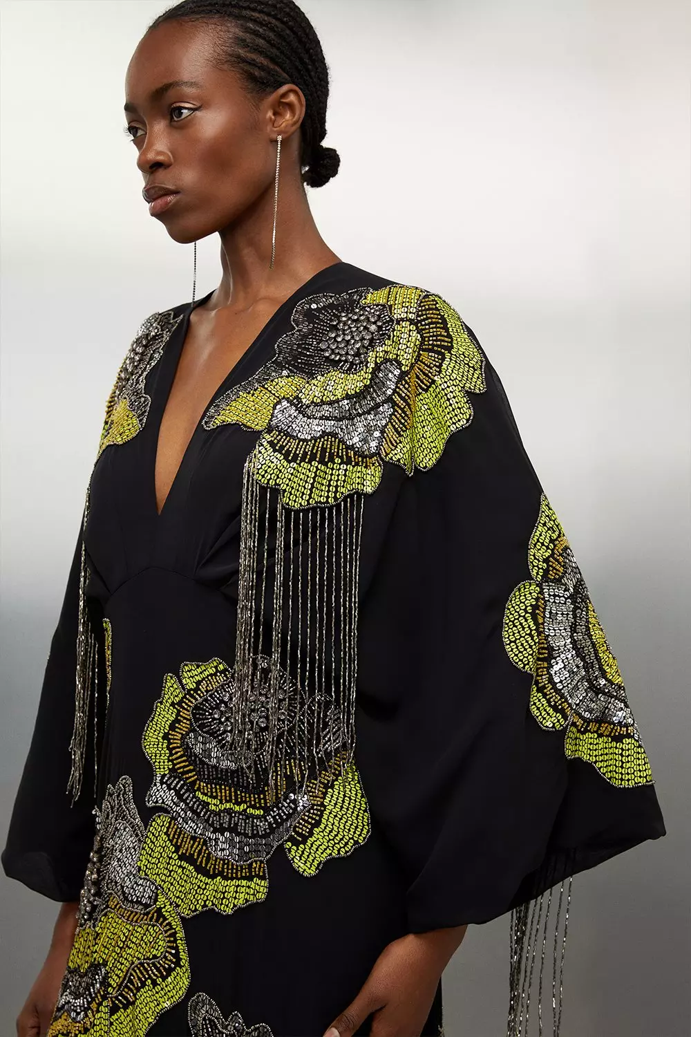 Premium Beaded Georgette Woven Maxi Dress | Karen Millen