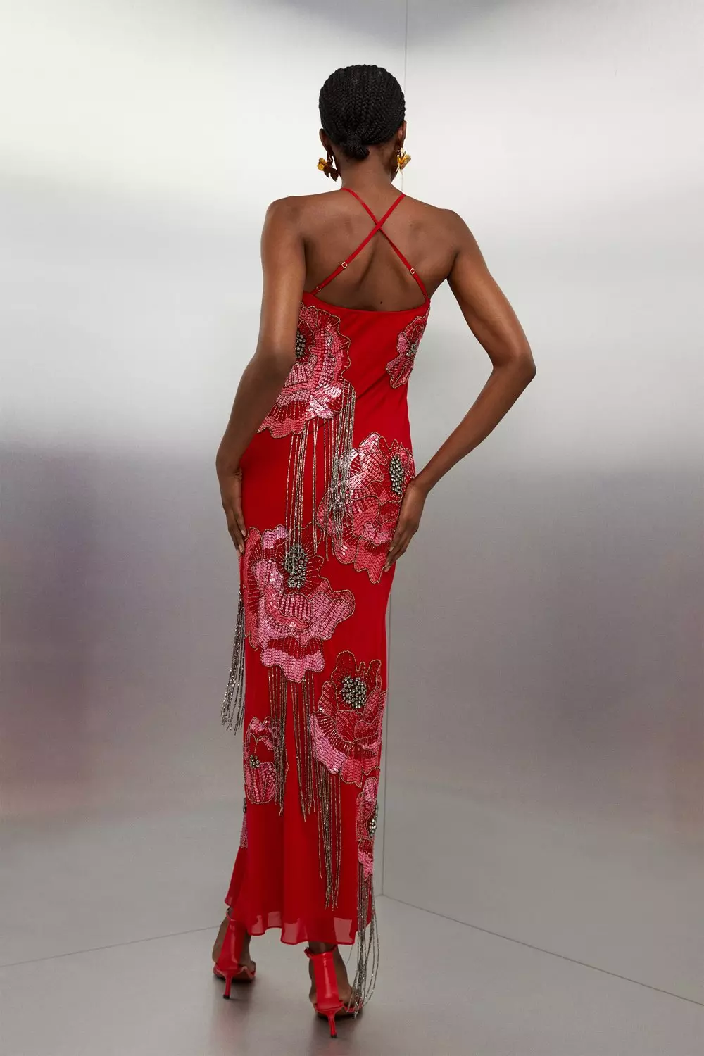 Premium Beaded Georgette Woven Maxi Dress | Karen Millen