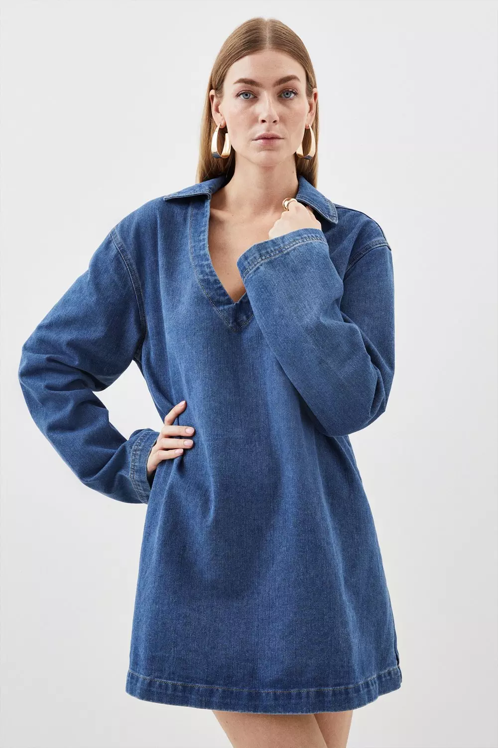 Denim Long Sleeve Mini Smock Dress Karen Millen