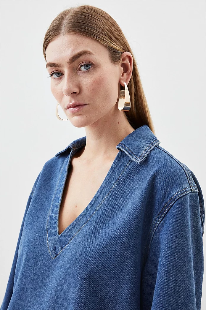 Denim Long Sleeve Mini Smock Dress | Karen Millen Denim Long Sleeve Mini Smock Dress | Karen Millen