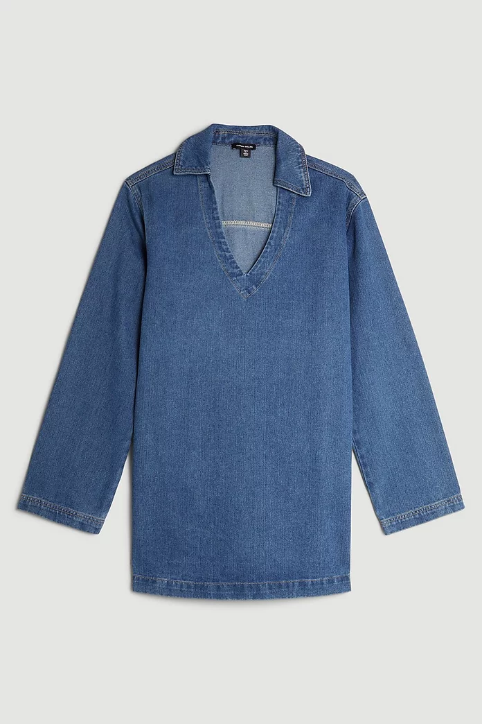 Denim Long Sleeve Mini Smock Dress | Karen Millen Denim Long Sleeve Mini Smock Dress | Karen Millen