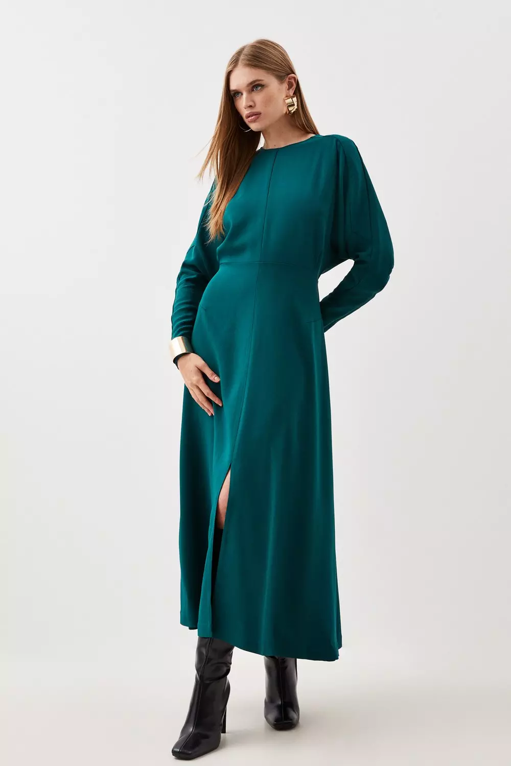 Tall Premium Woven Viscose Crepe Long Sleeve Midi Dress Karen Millen