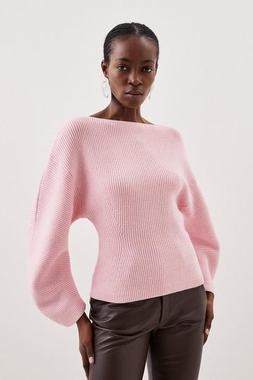 Viscose Blend Round Sleeve Knit Sweater soft pink