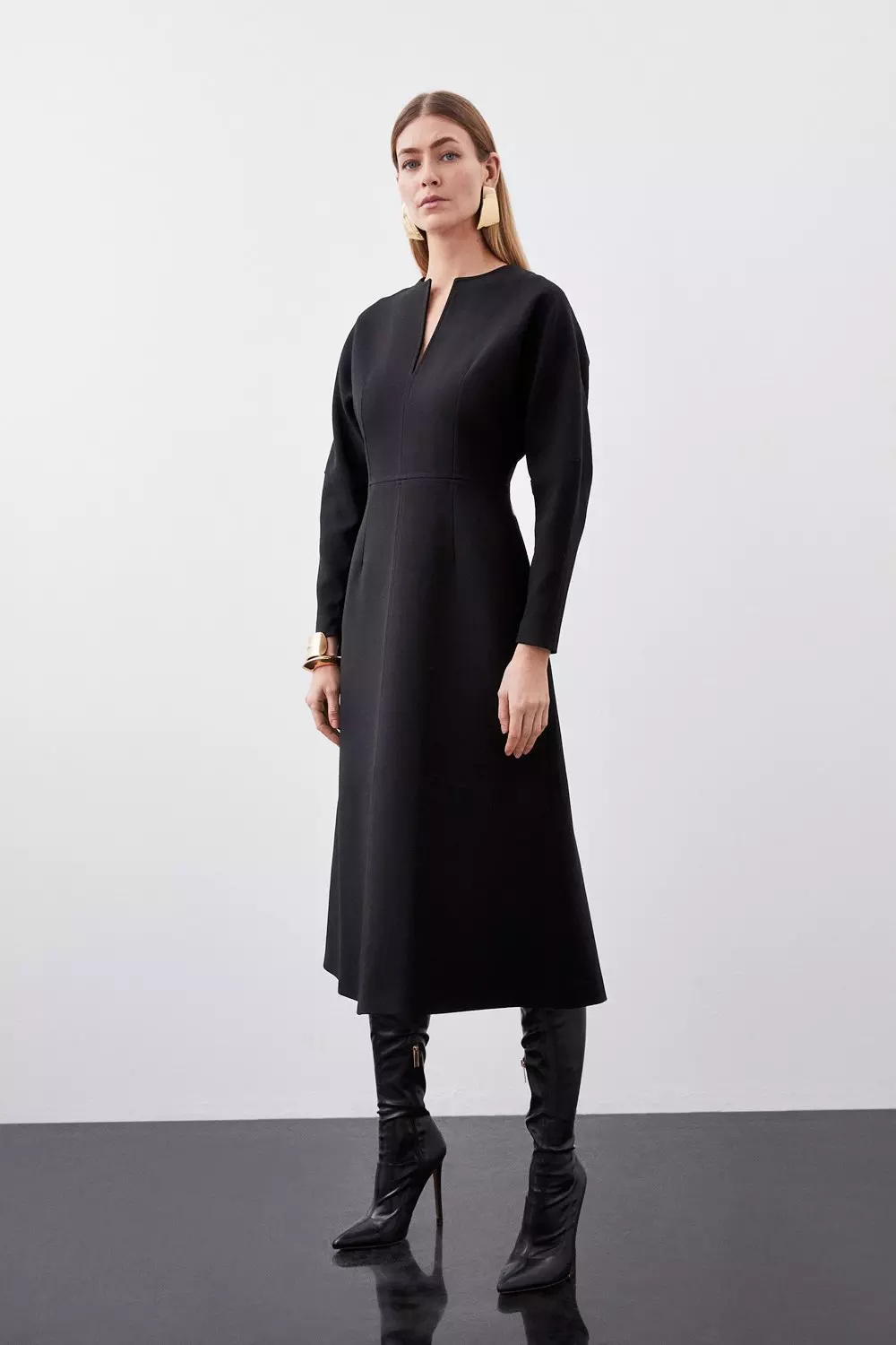 A line dress with boots hotsell