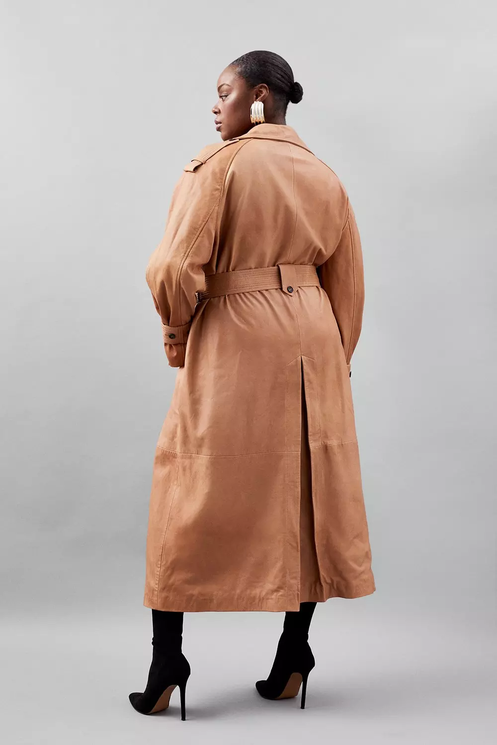 Plus Size Leather Oversize Trench Coat | Karen Millen