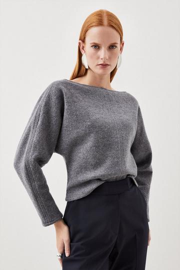 Grey Wool Knit Batwing Sleeve Sweater