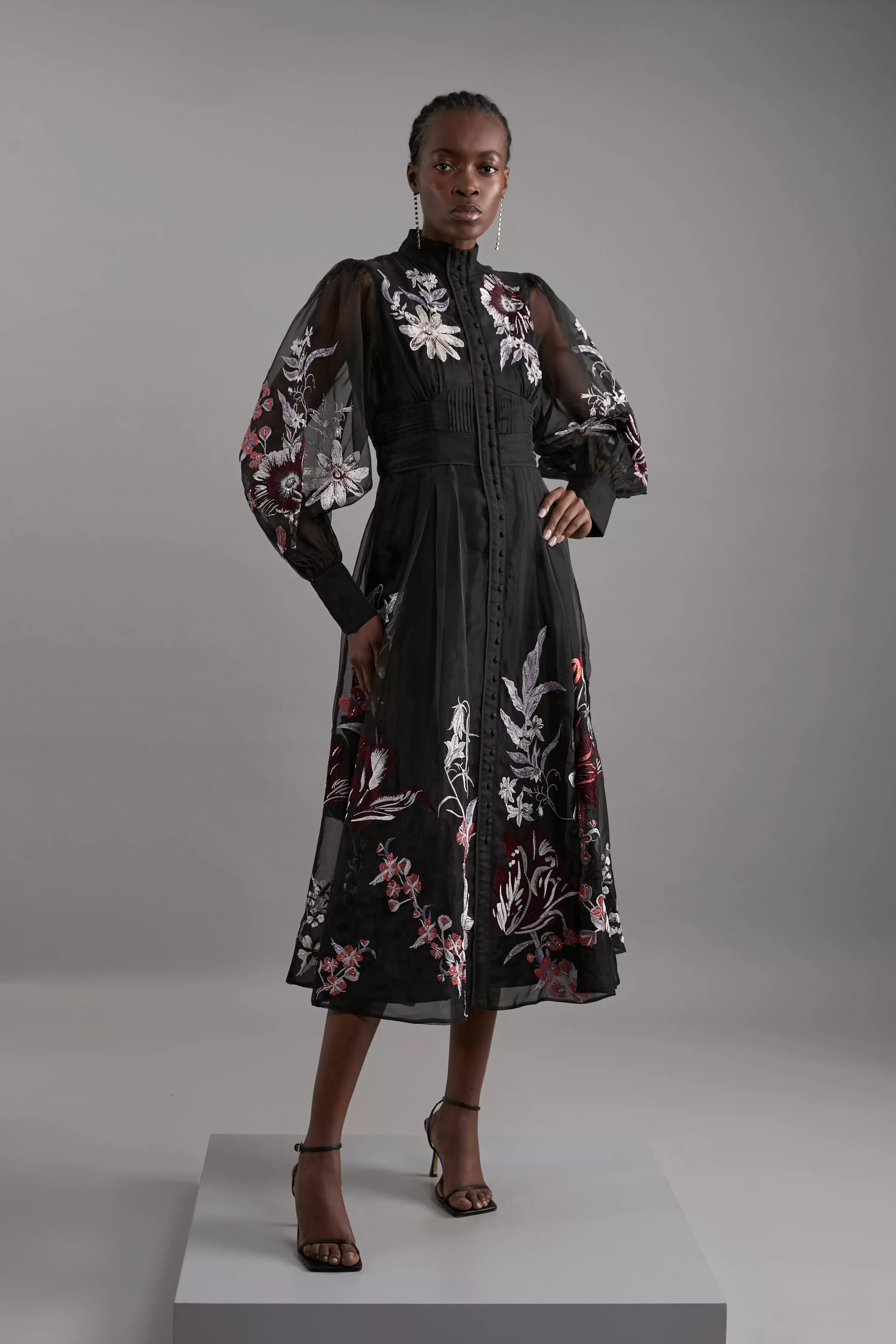 Petite Premium Embroidered Beaded Organdie Woven Maxi Dress