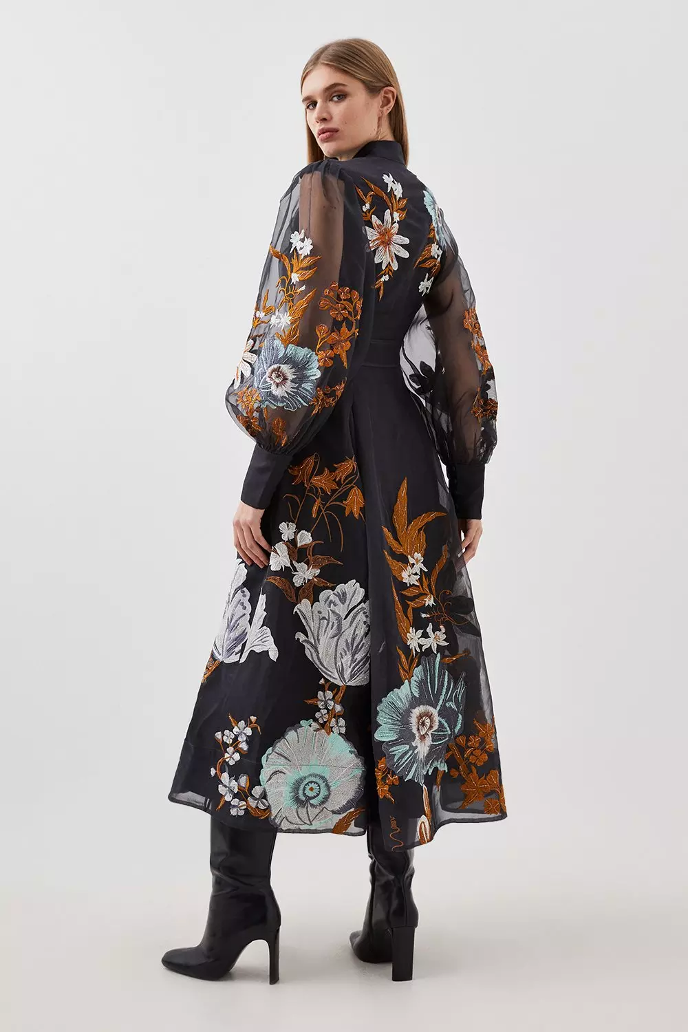 Premium Embroidered Beaded Organdie Woven Maxi Dress | Karen