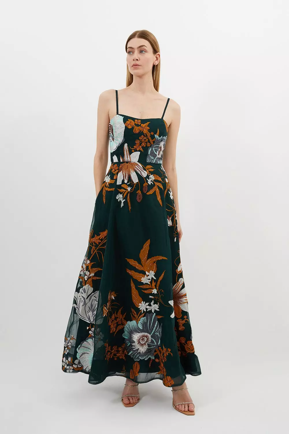 【KAREN MILLEN】プリーツフローラルボディスディテール ドレス bkk23101_black_xl?pdp.template