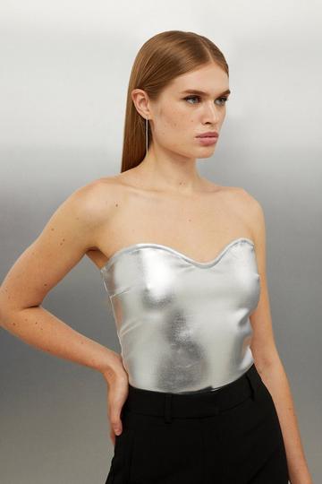 Figure Form Foiled Bandage Knit Bandeau Top silver