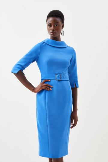 Tailored Roll Neck Belted Midi Dress cobalt